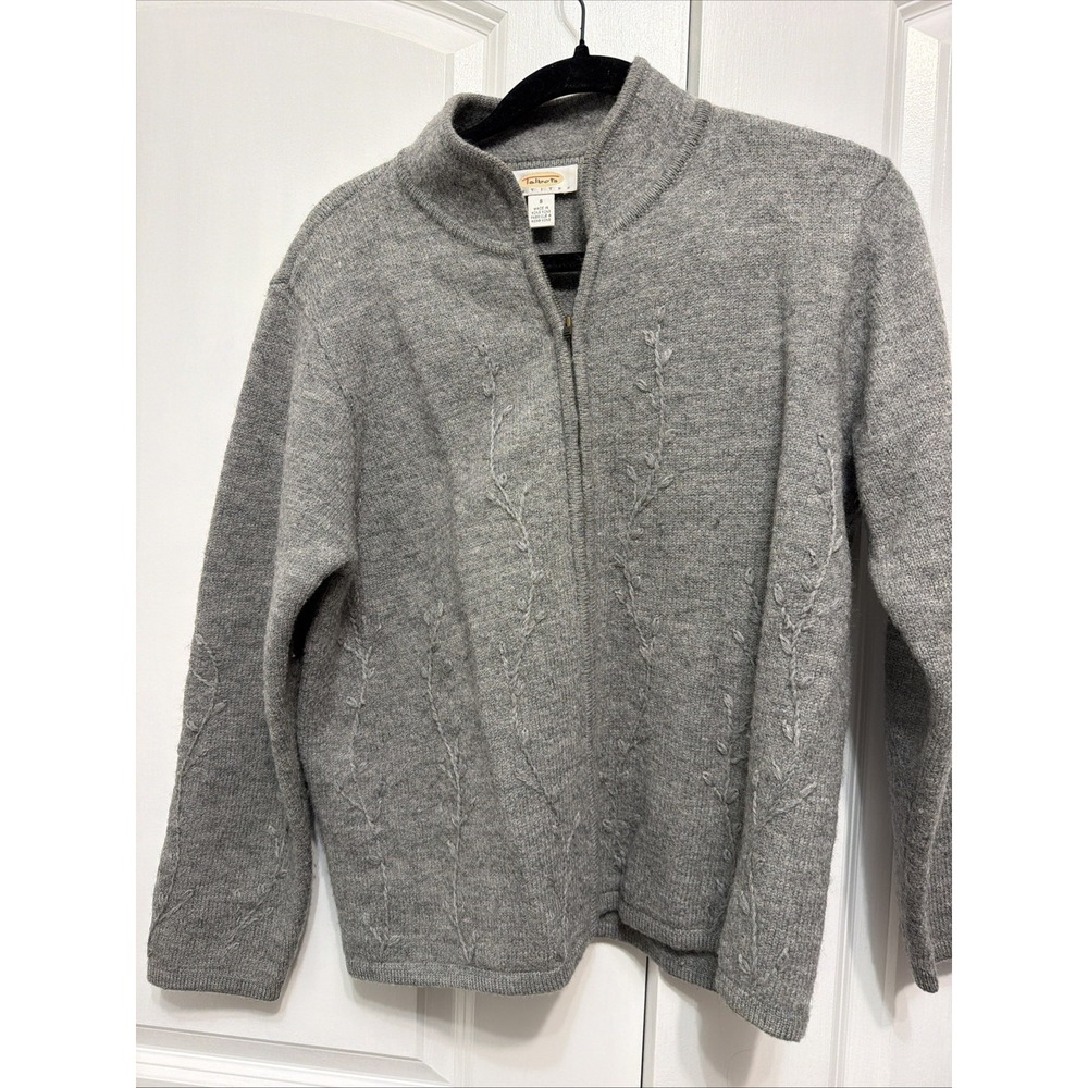 Talbots full-zip cardigan featuring delicate tonal floral...